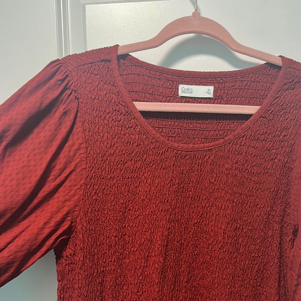 Croft & Barrow Red Smocked Dress with Puff Sleeves